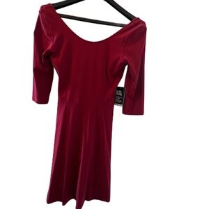 Express Red Fit & Flare 3/4 Sleeves Deep Back Opening Dress Size S